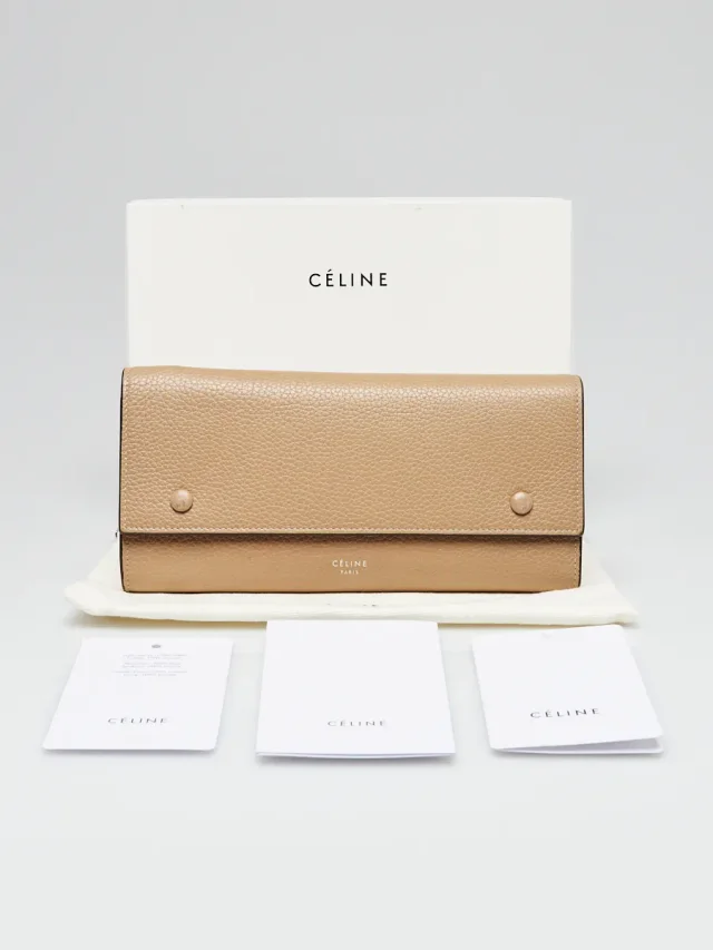 Celine Drummed Leather Large Flap Multifunction Wallet in Beige Leather from Yoogis, photo 3 of 10