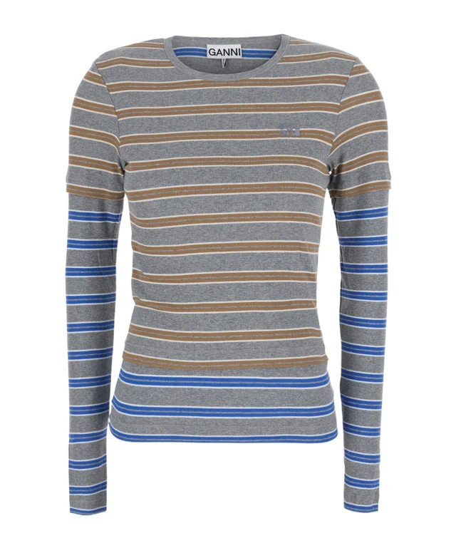 Ganni Long-sleeve Top in Double Stripe from SENSER, photo 1 of 1