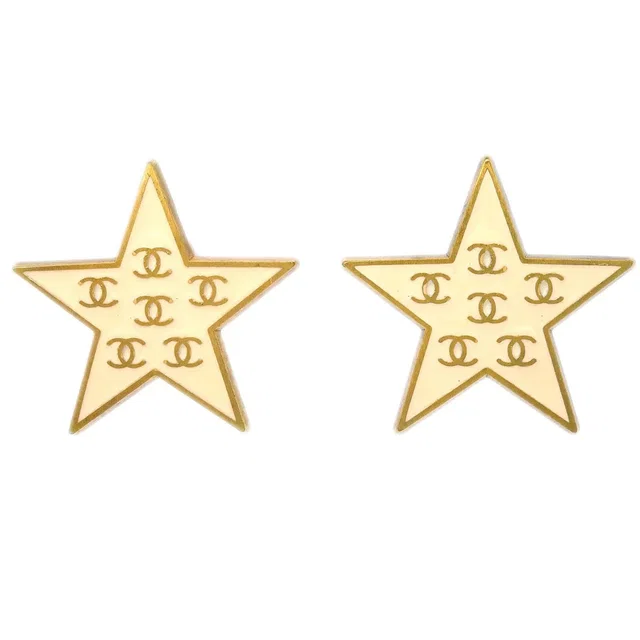Chanel Star Earrings Clip-On White 01P in White from AMORE Vintage Tokyo