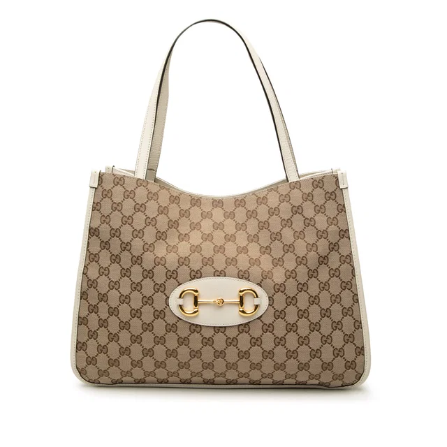 Beige Gucci Medium GG Canvas Horsebit 1955 Tote in Beige Canvas from Designer Revival