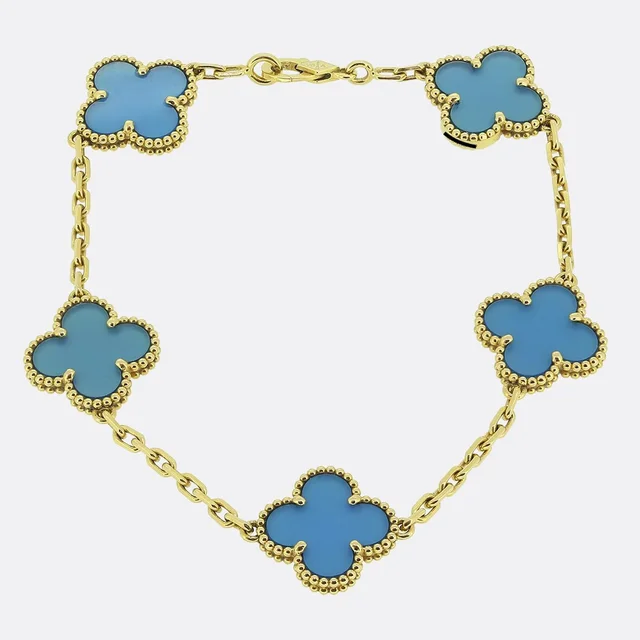 Van Cleef & Arpels Vintage Alhambra Five Motif Blue Agate Bracelet in Blue from The Vintage Jeweller