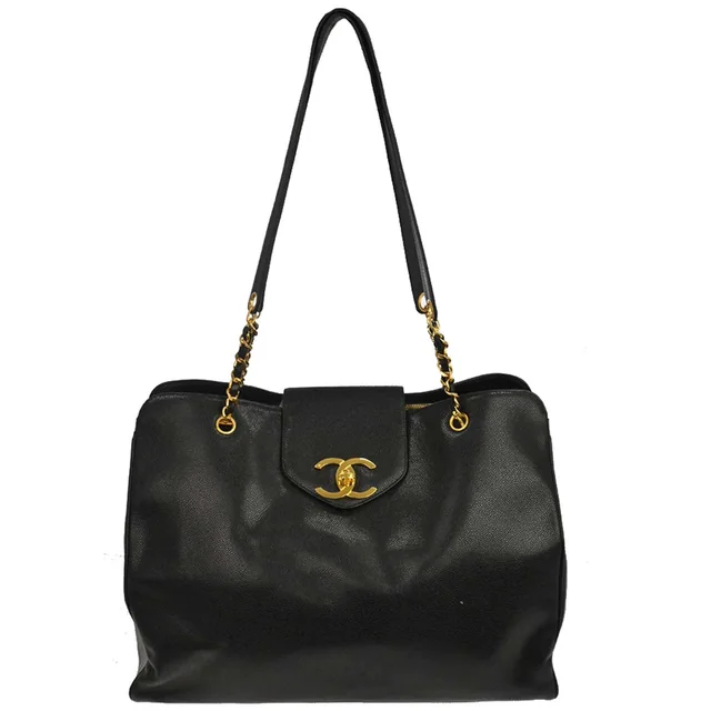 Chanel 1994-1996 Black Caviar Skin Supermodel Tote Shoulder Bag in Black Caviar leather from AMORE Vintage Tokyo