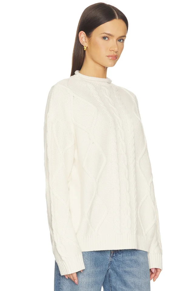 SRG Amberlyn Roll Neck Cable Sweater in Ivory, photo 2 of 6 from REVOLVE (Canada)