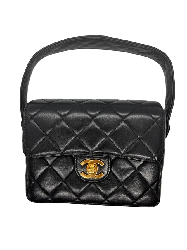 Chanel Vintage Black Lambskin Mini Square Shoulder Bag in Black Lambskin from Luxury Promise