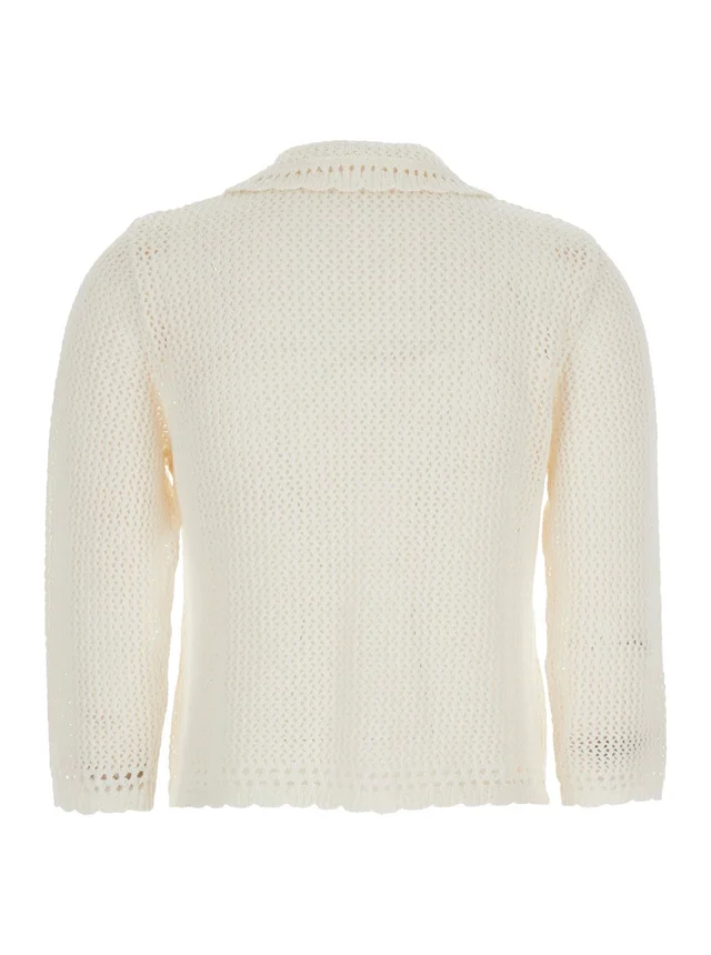 DUNST White Sweater with classic collar and crochet work in Linen and Cotton blend Woman in White 55% Linen 45% Cotton, photo 4 of 6 from Gaudenzi Boutique