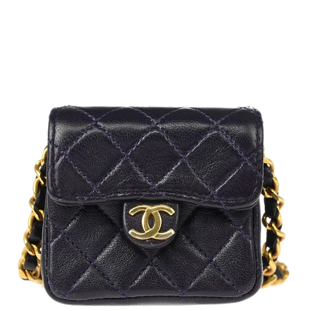 Chanel 1989-1991 Dark Purple Lambskin Micro Chain Shoulder Bag Pouch in Purple Lambskin from AMORE Vintage Tokyo