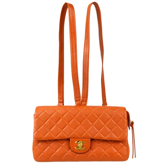 Chanel 1996-1997 Classic Flap Chain Backpack Orange Lambskin in Orange Lambskin from AMORE Vintage Tokyo