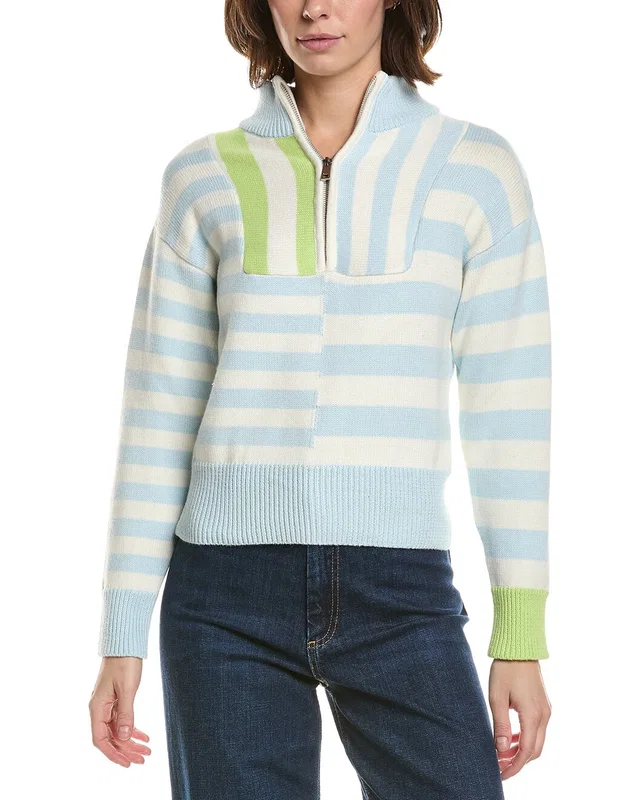 Brodie Cashmere Mix Stripe 1/2-Zip Cashmere-Blend Pullover, image 1 of 1 from Rue La La