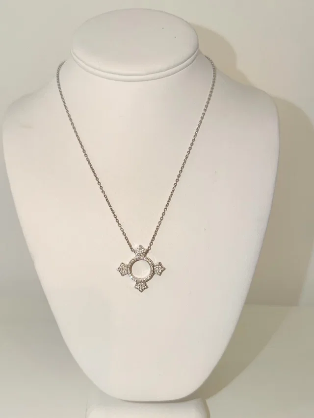 Silver-Tone Signed Swarovski Crystal Dune Pave Pendant Adjustable Necklace in silver|gray from Poshmark