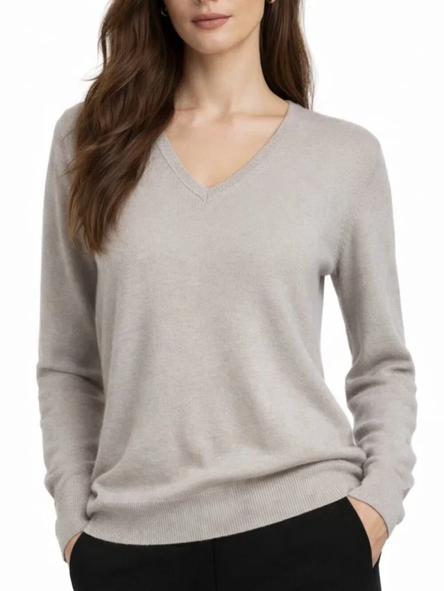 Jil Sander 100% Cashmere V Neck Sweater Lightweight Luxury Knit in silver|gray Cashmere from Poshmark