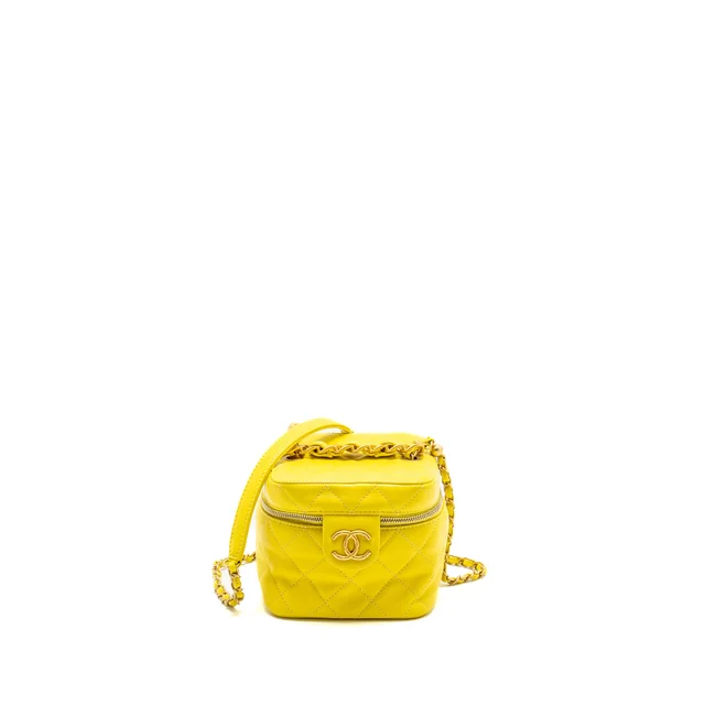 Chanel CC Vanity Case Bag Calfskin Yellow GHW (Microchip) in Yellow Calfskin from EMIER