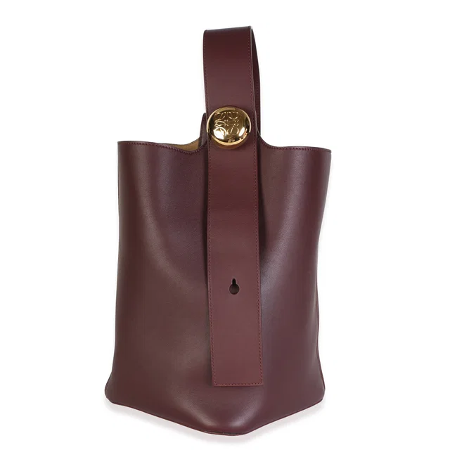 Loewe Dark Burgundy Calfskin Medium Pebble Bucket Bag in Burgundy Calfskin from myGemma