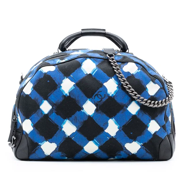 Black Chanel Printed Canvas and Caviar Airlines Round Trip Travel Bag in Black Caviar leather from Designer Revival