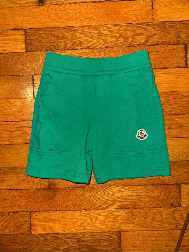 Moncler Kids Teal-Green Logo Patch Cotton Shorts in green from Poshmark