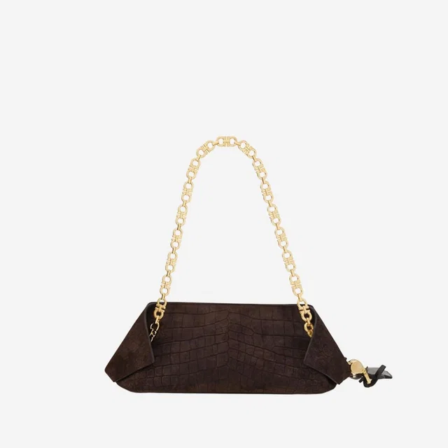 Ferragamo Crocodile-Embossed Suede Shoulder Bag — Brown Leather in Brown Suede from HEWI