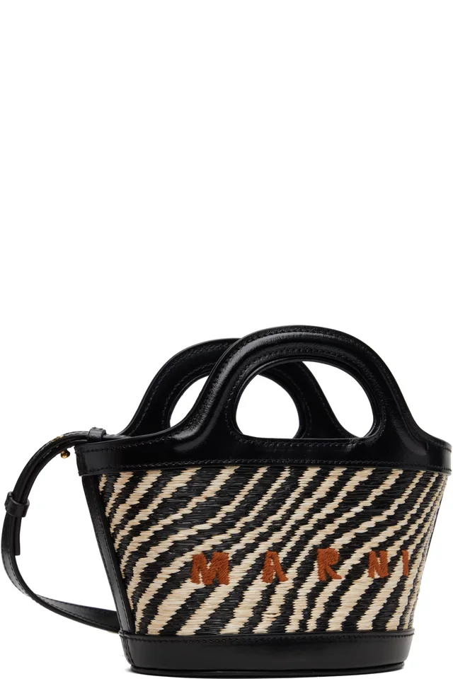 Marni Black & White Wavy Raffia-Effect Tropicalia Micro Tote, photo 2 of 4 from SSENSE