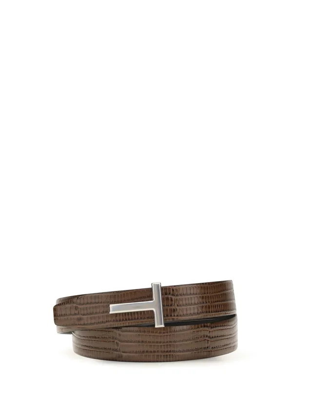 Tom Ford T Icon Reversible Calf Leather Belt — Brown Bos Taurus in Brown Calfskin from HEWI