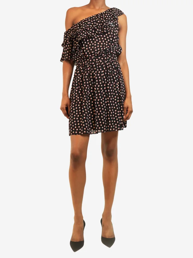 Saint Laurent Black one-shoulder star printed mini dress - size UK 10 in Black from Sign of the Times