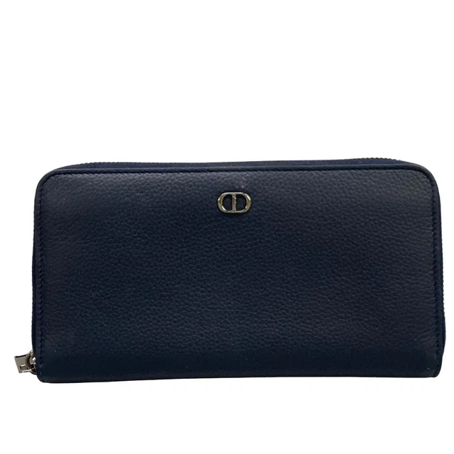 Dior Wallet Black Zip Around Leather in Black Leather from The Reluxe
