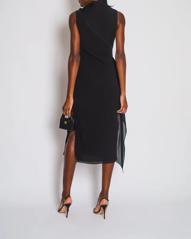 Hermès Black Knit & Silk Midi Dress with Zip Detail Size FR 36 (UK 8) in Black Silk from Sellier, photo 2 of 2