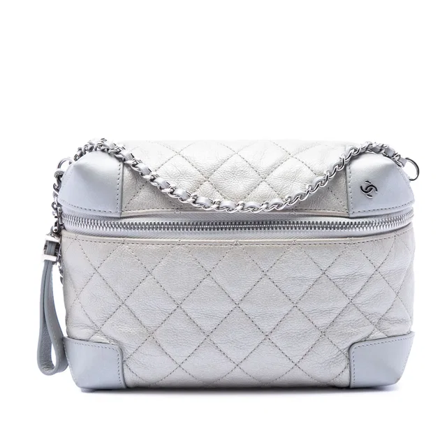 Silver Chanel CC Quilted Metallic Calfskin Street Allure Camera Bag in Silver Calfskin from Designer Revival