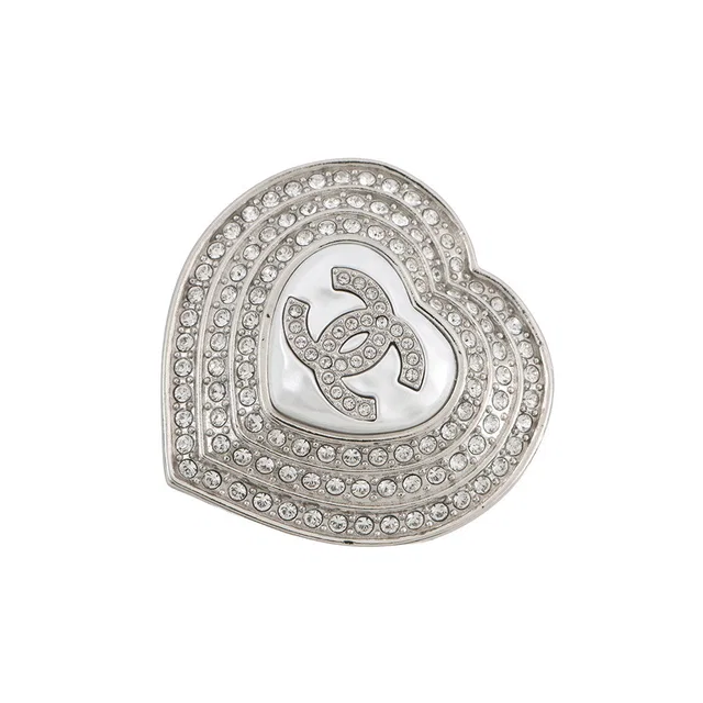 Chanel CC Logo Heart Brooch Metal Rhinestone from GALLERY RARE