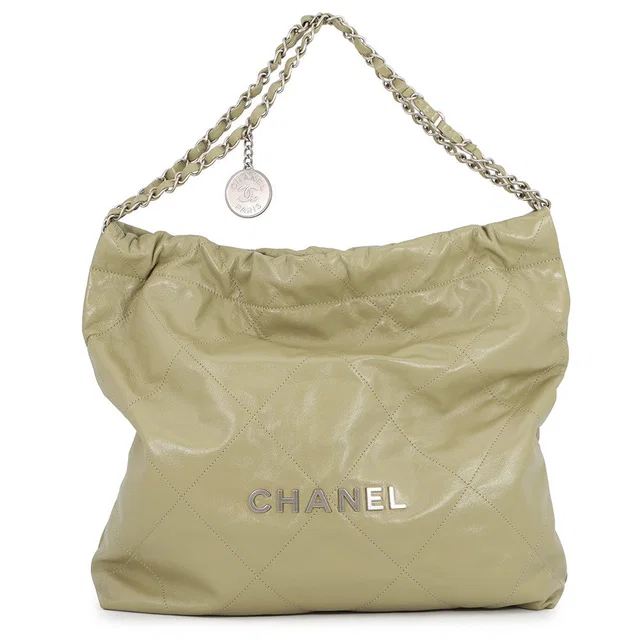CHANEL 22 KhakiAS3260 Shiny Calf Leather Size Small in Calfskin from GALLERY RARE