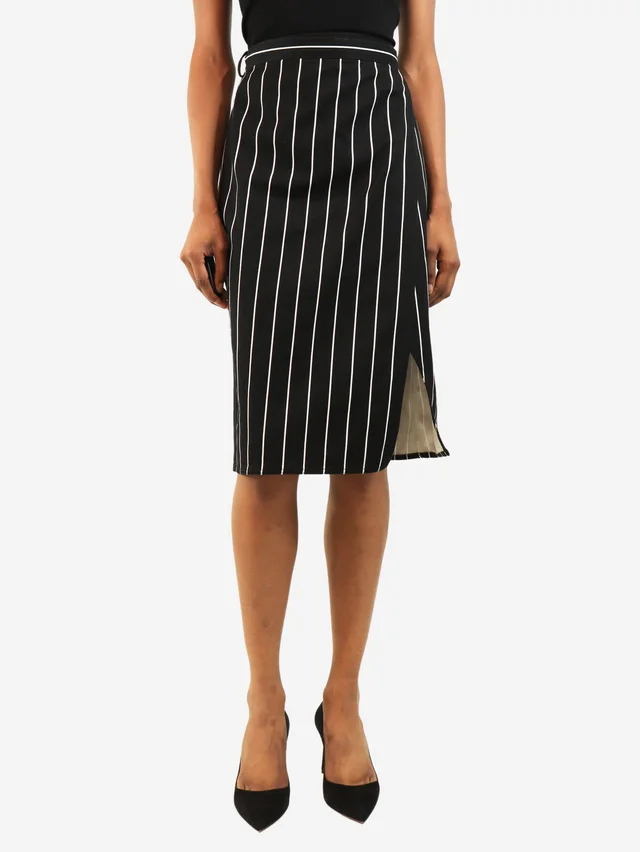 Balenciaga Black pinstripe midi wrap skirt - size UK 8 in Black from Sign of the Times