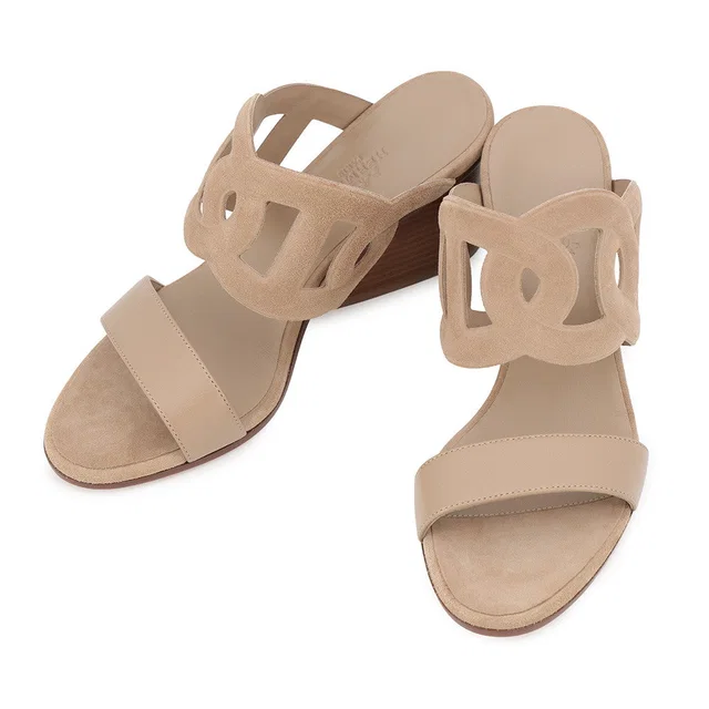Hermès Sandals Lipari 70 Beige・Camel Chevre Leather・Velour Size 36 in Brown Goatskin from GALLERY RARE