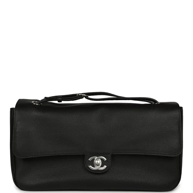 Chanel Maxi "Souplissimo" Small Flap Bag Black Grained Calfskin Silver Hardware in Black Caviar leather from Madison Avenue Couture