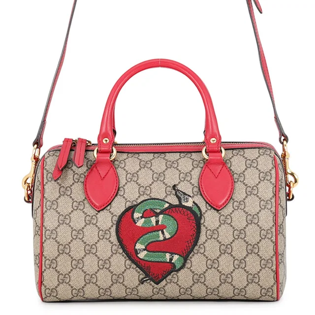 Gucci GG Supreme Small Boston 2WAY Bag Beige/Red409529 GG Supreme Leather in Beige Leather from GALLERY RARE