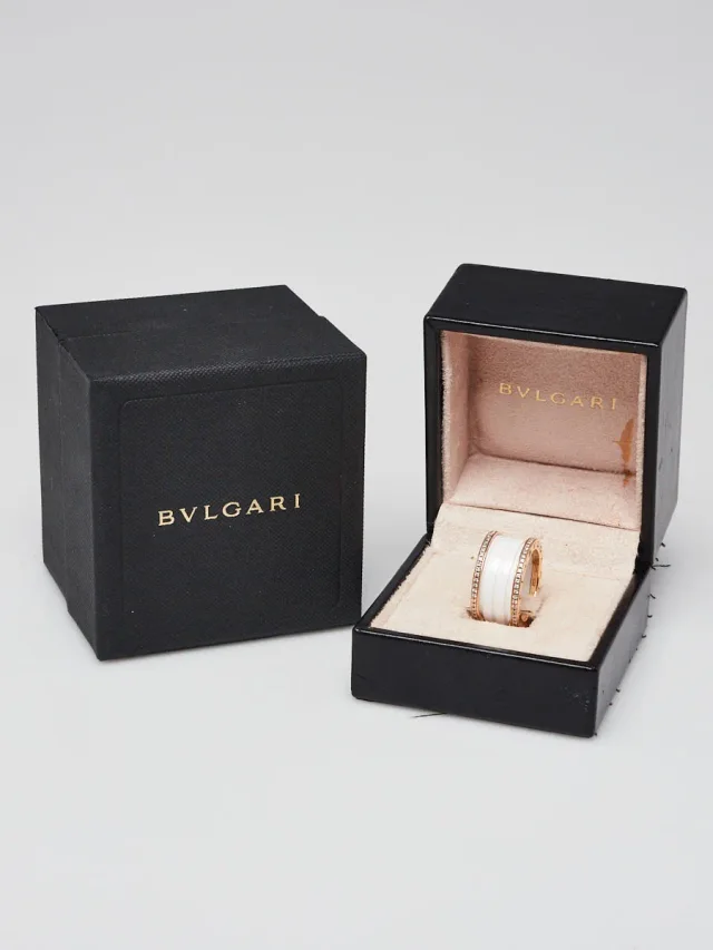 Bvlgari 18k Rose Gold with Diamond and White Ceramic B.Zero 4 Band Ring Size 7/55 in White Ceramic from Yoogis, photo 2 of 6