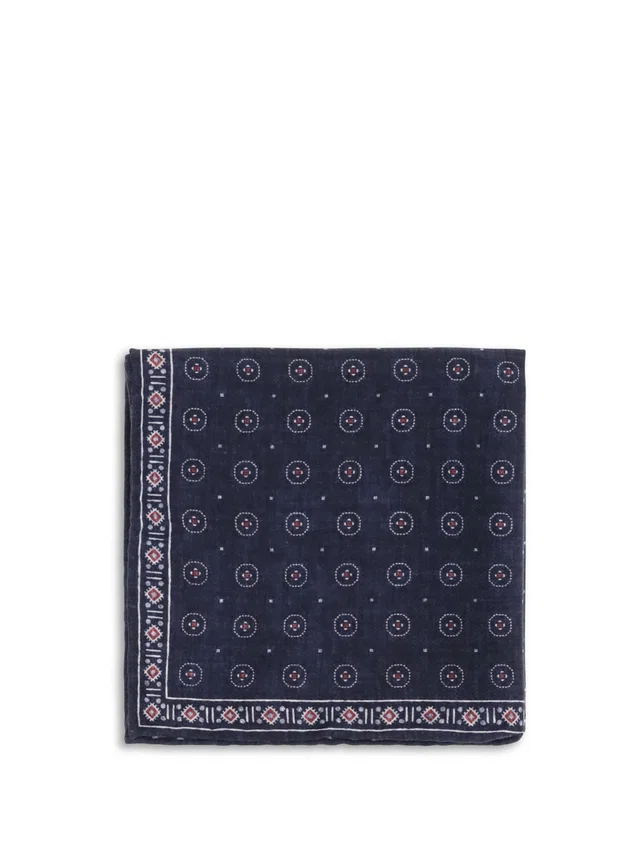 Brunello Cucinelli Ethnic Silk Jacquard Pocket Square — Navy Accessory in Navy Silk from HEWI