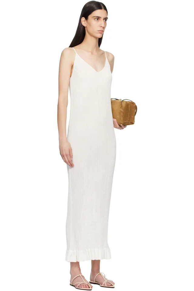 Jil Sander Off-White Smocked Fine Rib Frill Detail Maxi Dress, photo 2 of 4 from SSENSE