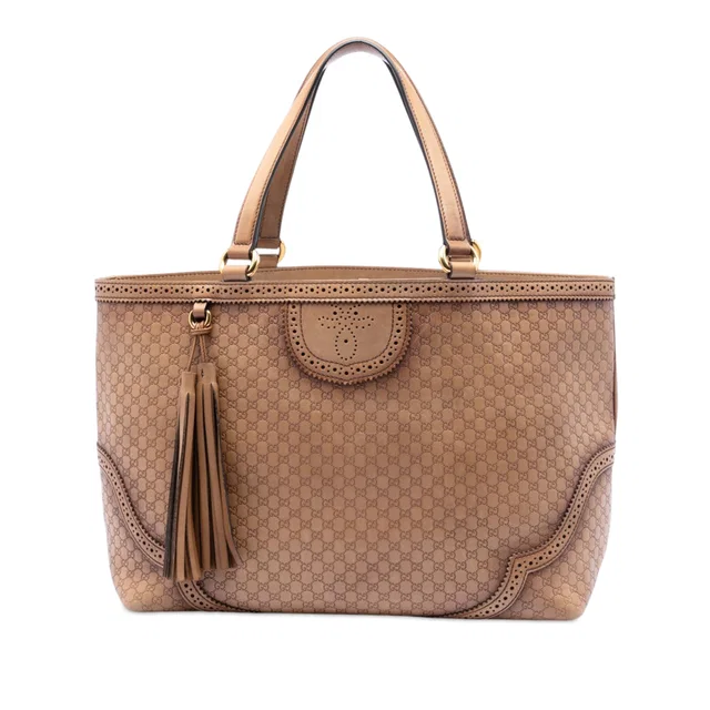 Brown Gucci Large Microguccissima Brogue Duilio Tote in Brown Leather from Designer Revival