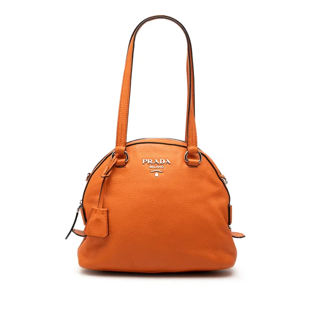 Orange Prada Vitello Daino Dome Satchel in Orange Leather from Designer Revival