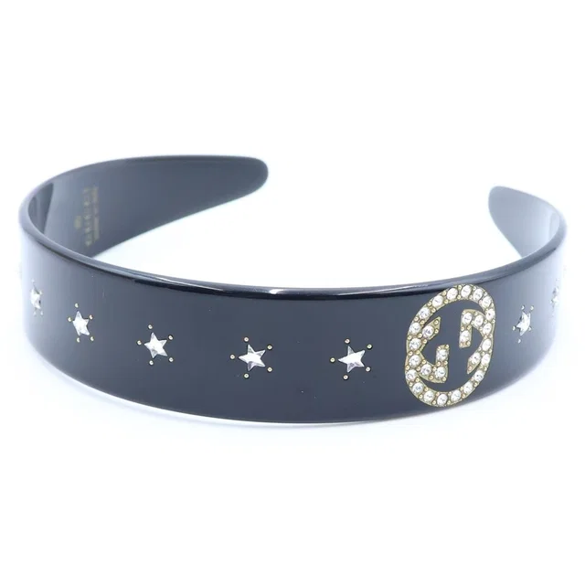 Gucci Interlocking Rhinestone Headband Black in Black from The Reluxe