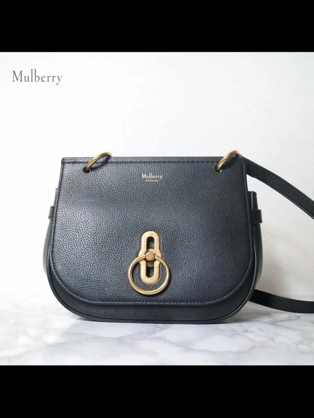Mulberry Black Pebbled Leather Crossbody With Gold Ring Clasp in black|gold Leather from Poshmark