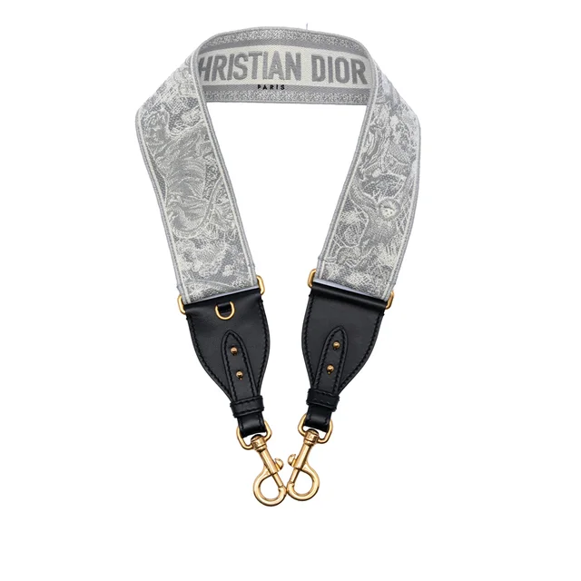 Gray Dior Canvas Embroidered Toile de Jouy Strap in Grey Canvas from Designer Revival