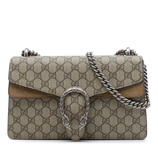 Beige Gucci Medium GG Supreme Dionysus Shoulder Bag in Beige Suede from Designer Revival