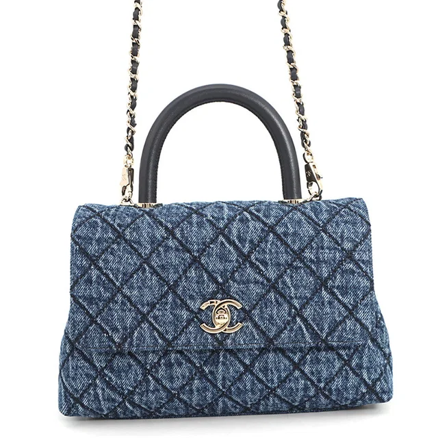 Chanel Matelasse Coco Handle Top Handle Denim Flap Bag BlueA92990 B23338 U7740 Washed denim in Calfskin from GALLERY RARE