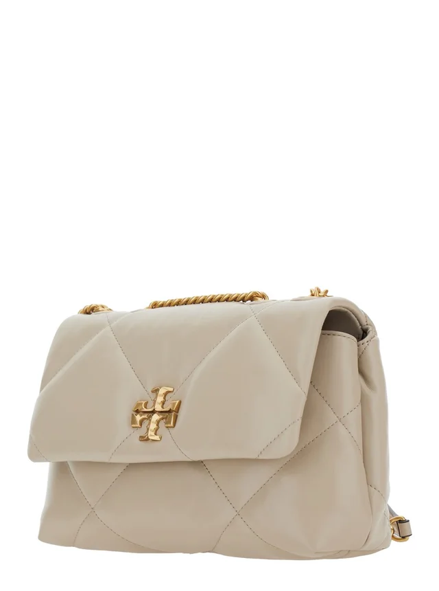 Tory burch 'Kira Diamond' Beige Shoulder Bag with Double T Logo in Quilted Leather for Women in Beige 100% Cow, photo 3 of 9 from Gaudenzi Boutique