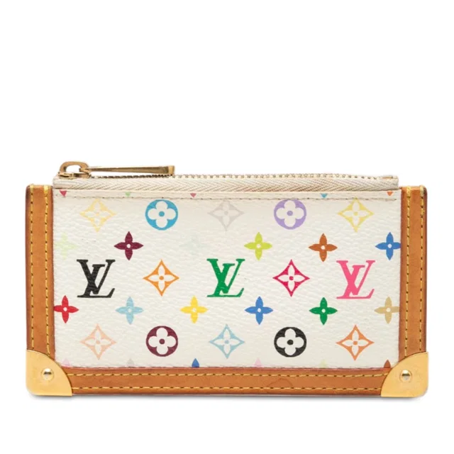 White Louis Vuitton Monogram Multicolore Pochette Cles Coin Pouch in White Canvas from Designer Revival