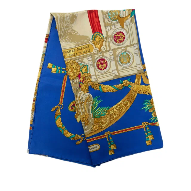 Blue Hermès Hommage A Charles Garnier Silk Scarf 90 Scarves in Blue Silk from Designer Revival