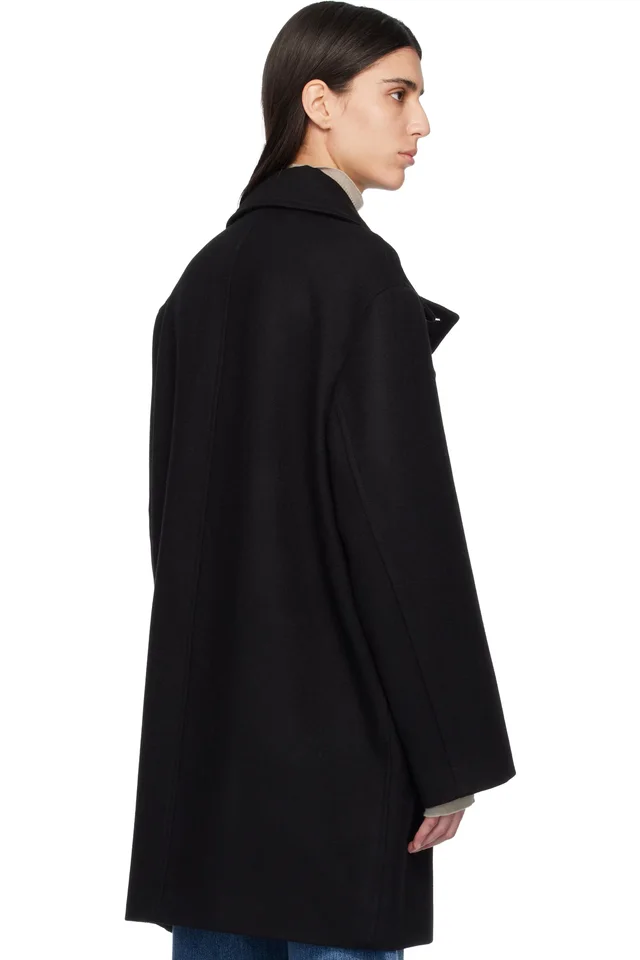 TOTEME Black Broad Peacoat, photo 3 of 4 from SSENSE