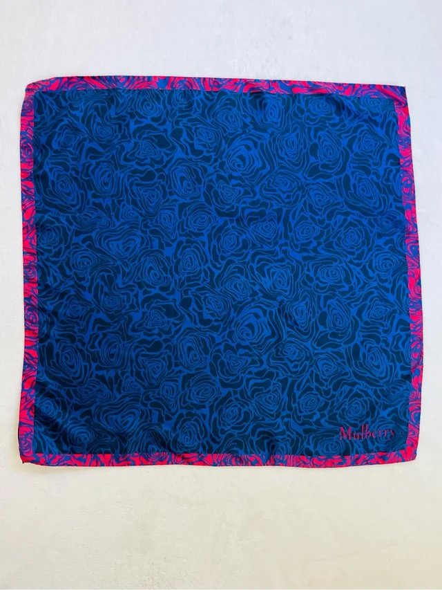 Mulberry Organic Silk Rose Floral Square Scarf Blue Pink Italy 26” in blue|pink Silk from Poshmark