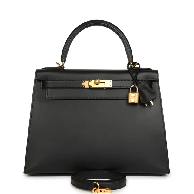 Hermès Kelly Sellier 28 Black Sombrero Gold Hardware in Black Goatskin from Madison Avenue Couture