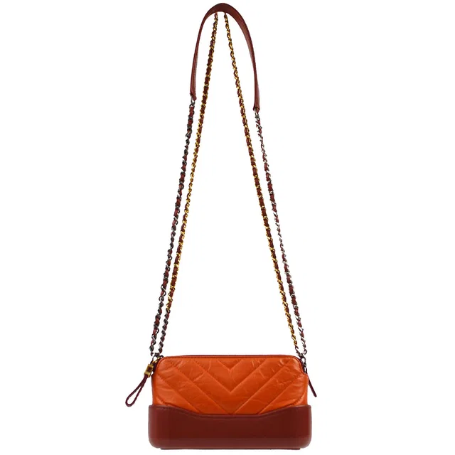 Chanel 2018-2019 Orange Calfskin Gabrielle Chevron WOC Wallet On Chain in Orange Calfskin from AMORE Vintage Tokyo