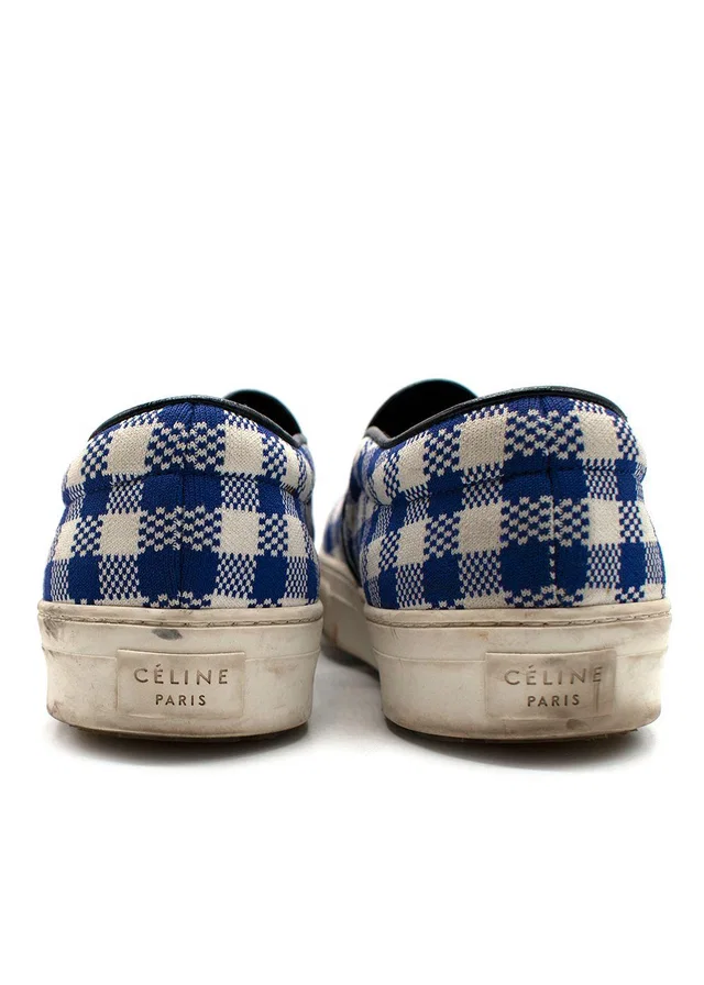 Celine Royal Blue and White Plaid Slip On Trainers in White from HEWI