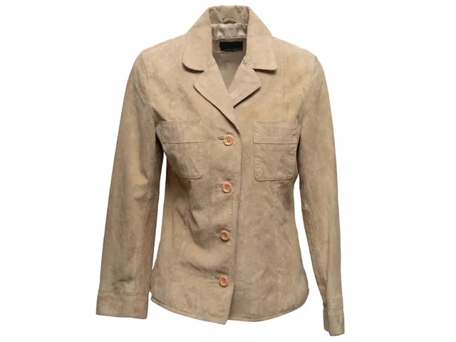 Tan Prada Suede Jacket Size US S in Brown Suede from Designer Revival